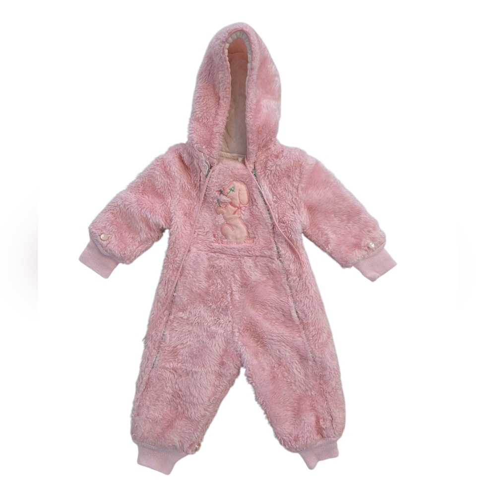 Vintage 1980s-1990s Quiltex Pink Fuzzy Hooded Bunting Suit